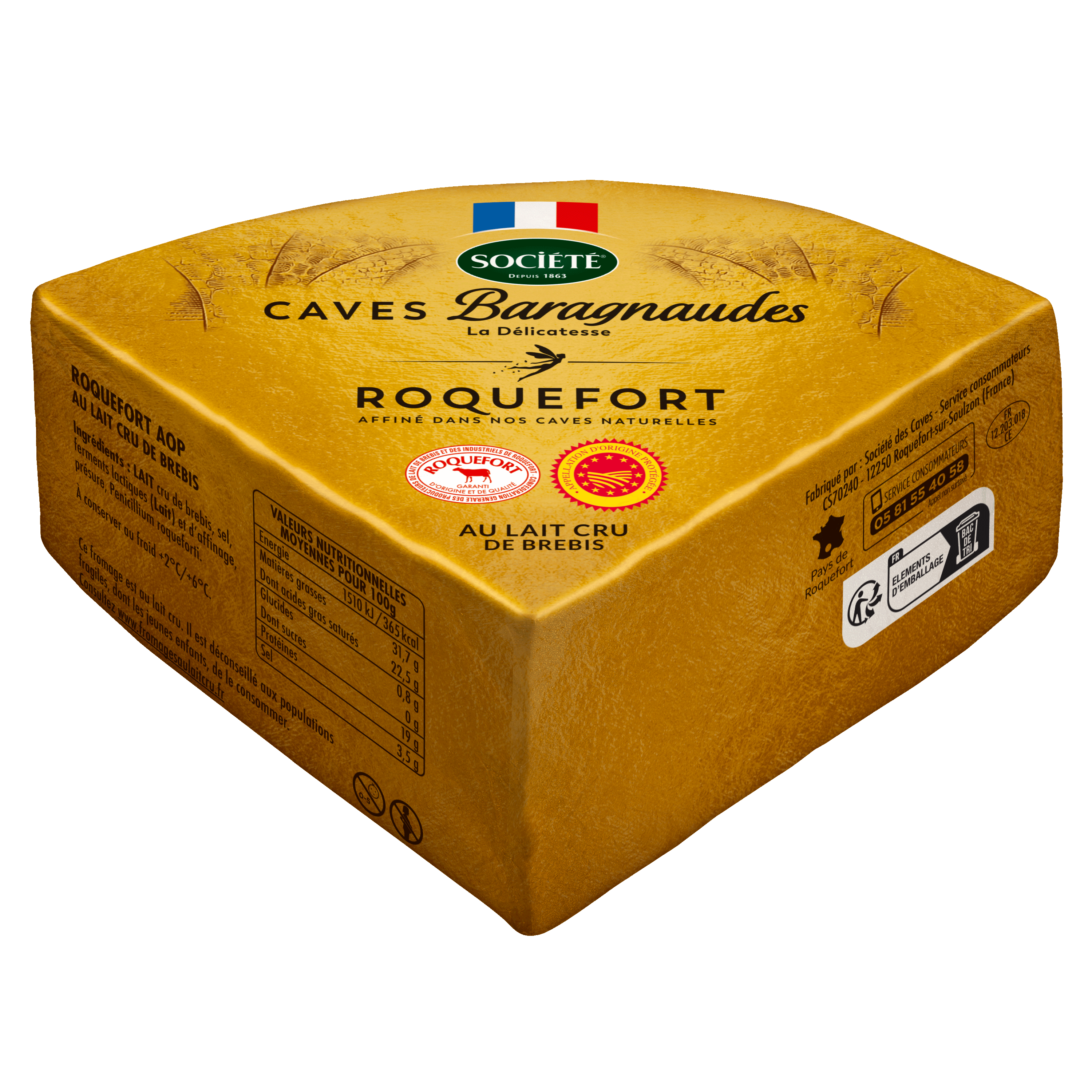 8ème (330g) Roquefort AOP Société  Caves Baragnaudes
